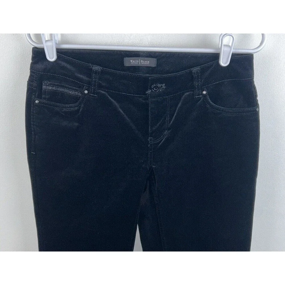 White House Black Market Womens Velvet Pants Size 2R Black Slim Leg Embellished